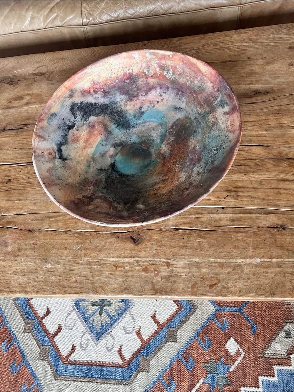 Large Handcrafted Multicolor ceramic Decorative Bowl - Home Art 18”